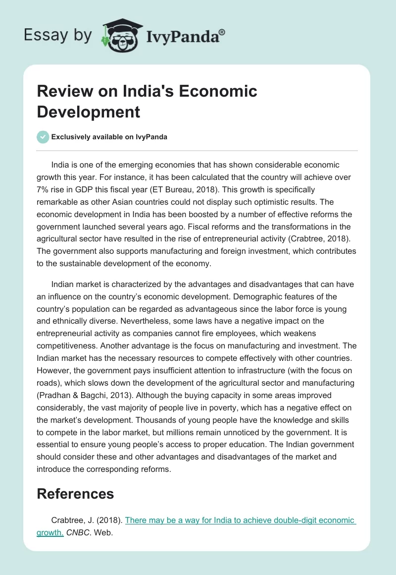 Review on India's Economic Development. Page 1
