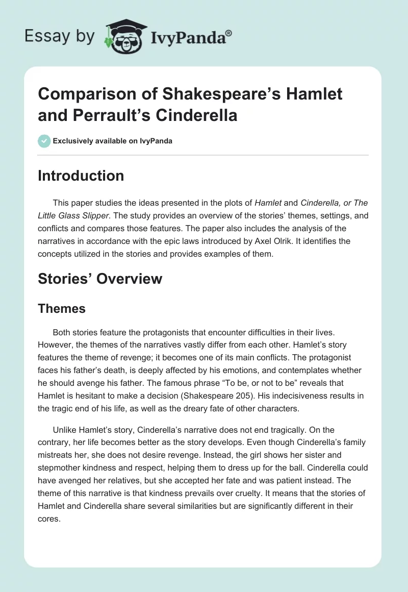 Comparison of Shakespeare’s "Hamlet" and Perrault’s "Cinderella". Page 1