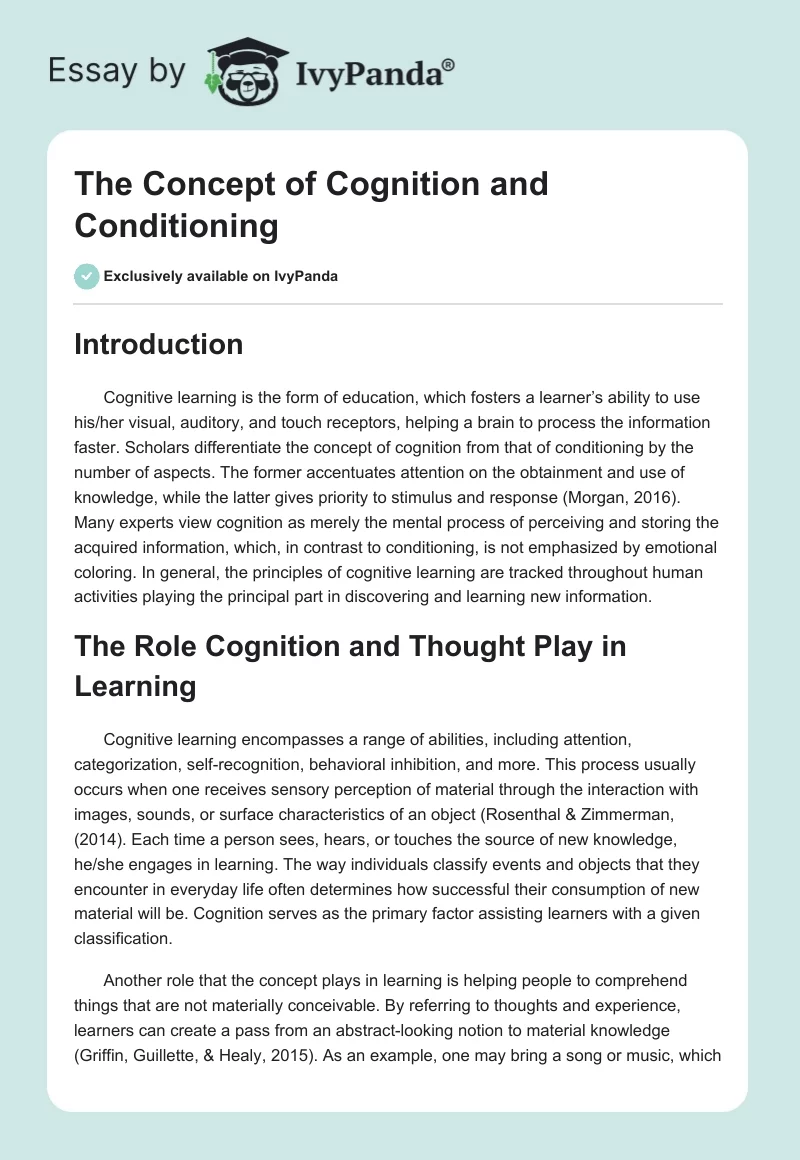 The Concept of Cognition and Conditioning. Page 1