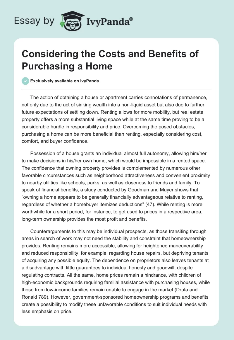 Considering the Costs and Benefits of Purchasing a Home. Page 1