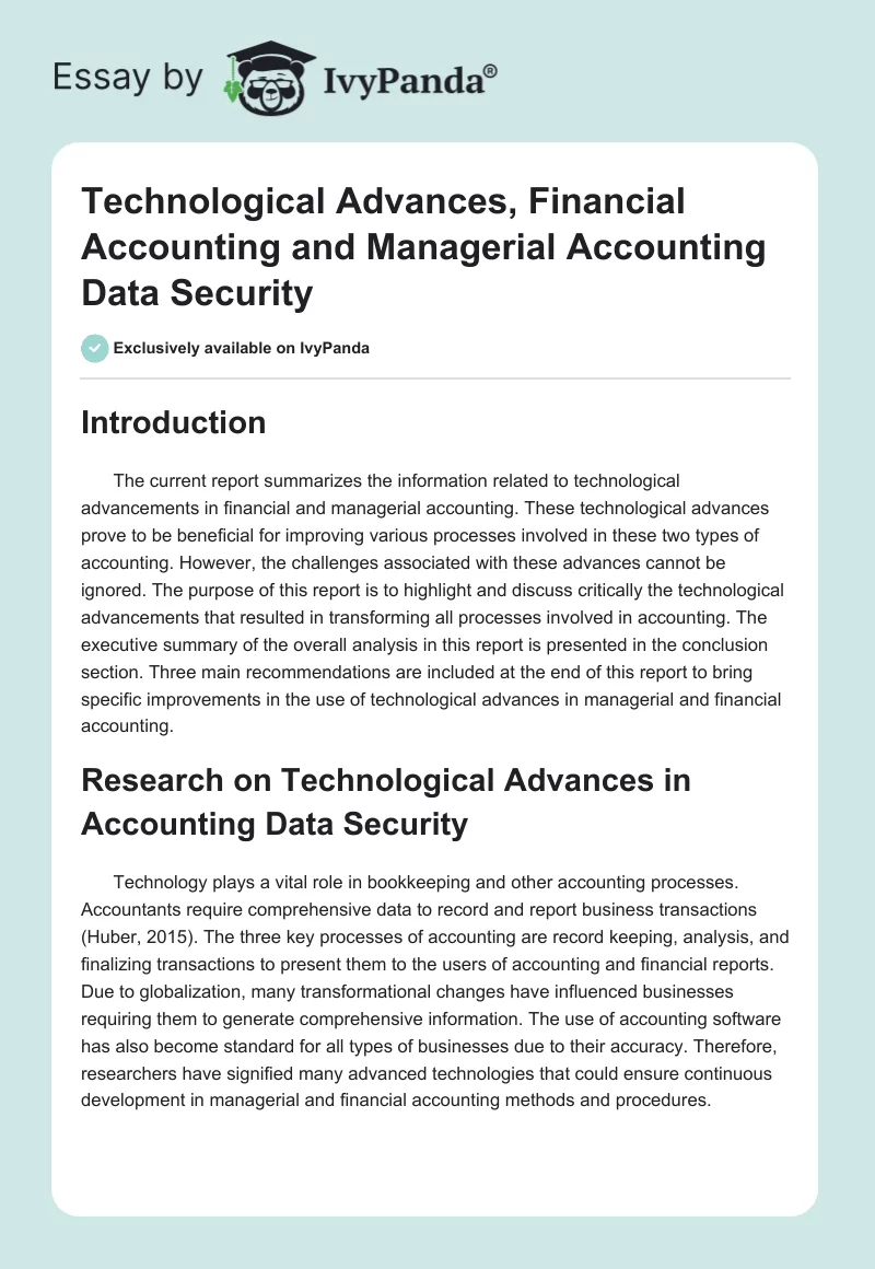 Technological Advances, Financial Accounting and Managerial Accounting Data Security. Page 1