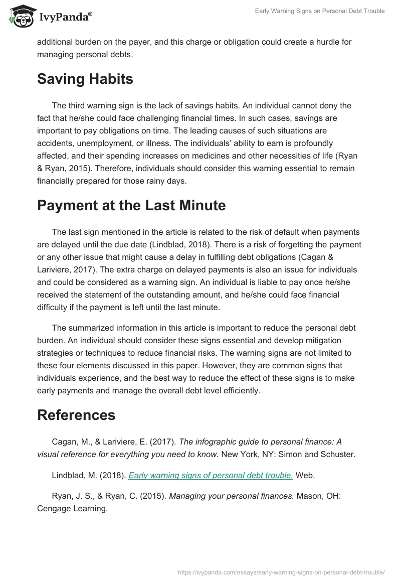 Early Warning Signs on Personal Debt Trouble. Page 2