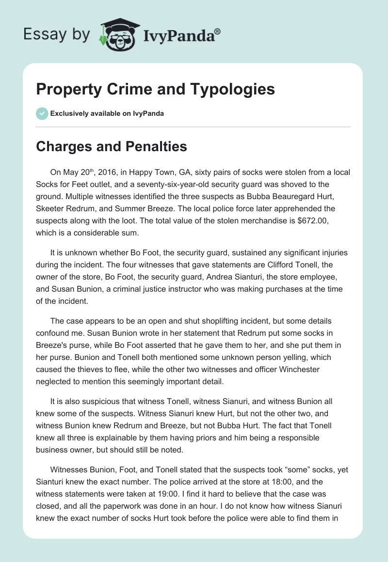 Property Crime and Typologies. Page 1