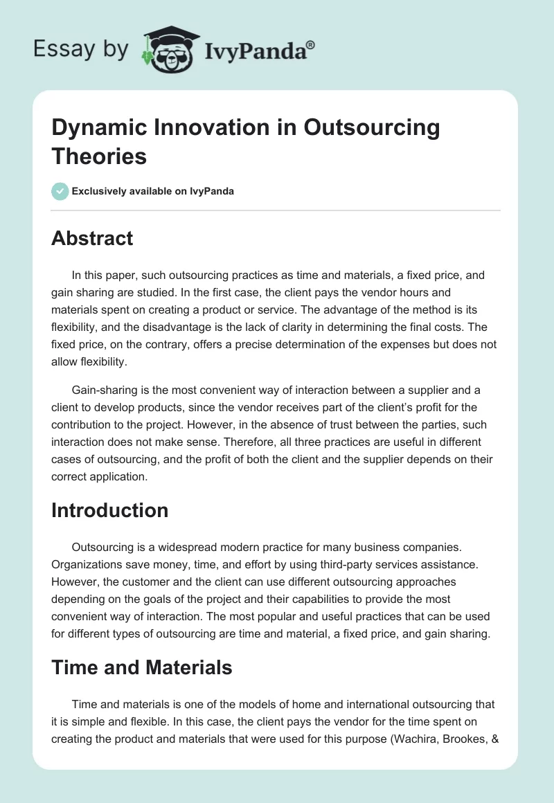 Dynamic Innovation in Outsourcing Theories. Page 1