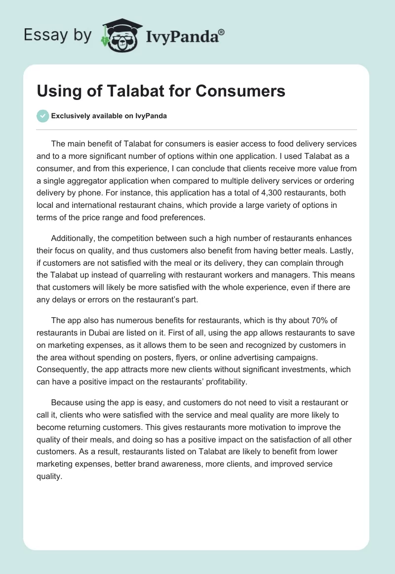 Using of Talabat for Consumers. Page 1