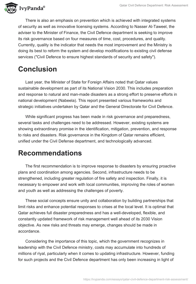 Qatar Civil Defence Department: Risk Assessment. Page 5