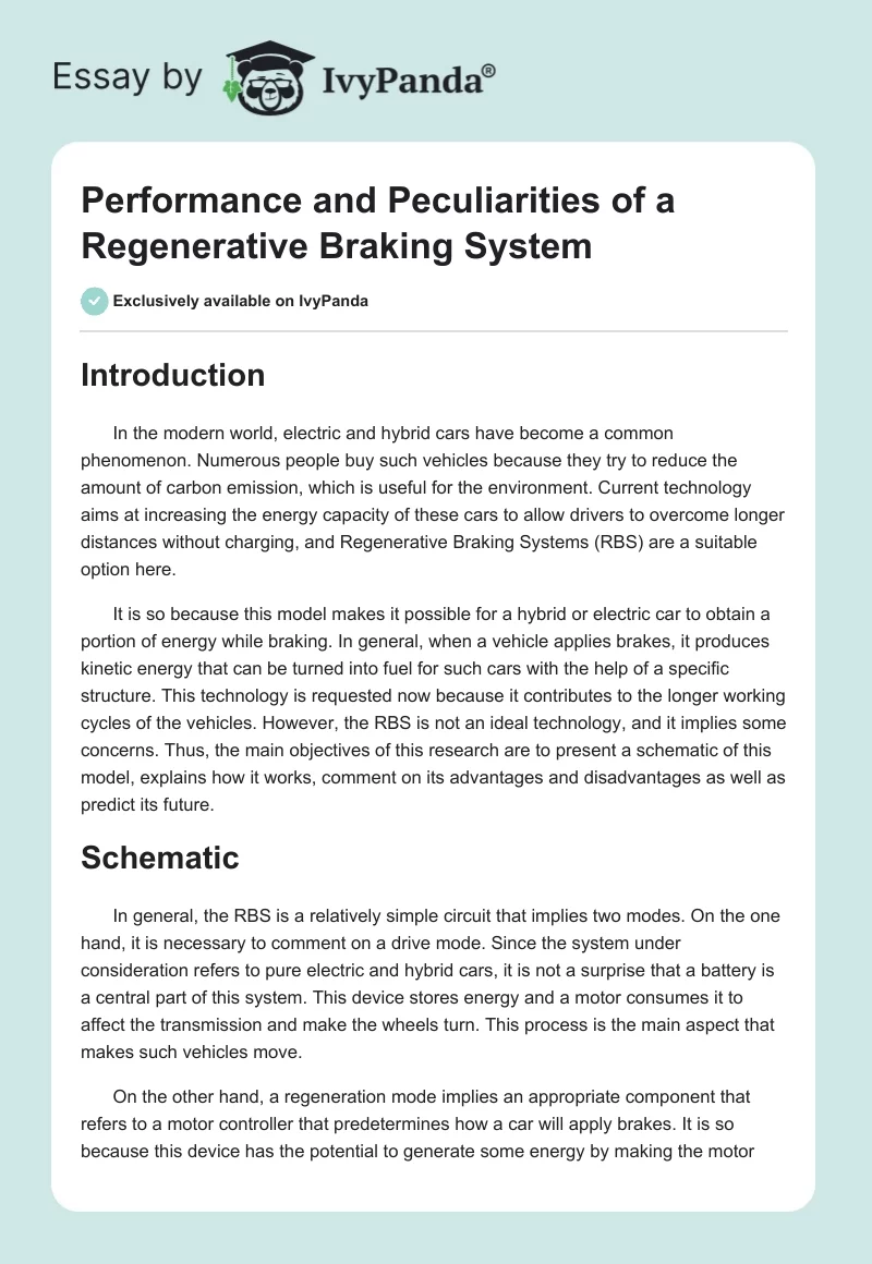 Performance and Peculiarities of a Regenerative Braking System. Page 1