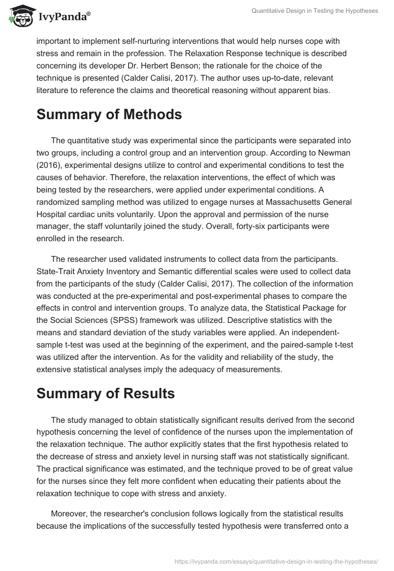 Quantitative Design in Testing the Hypotheses. Page 2