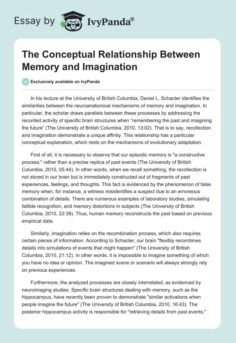 The Conceptual Relationship Between Memory and Imagination. Page 1