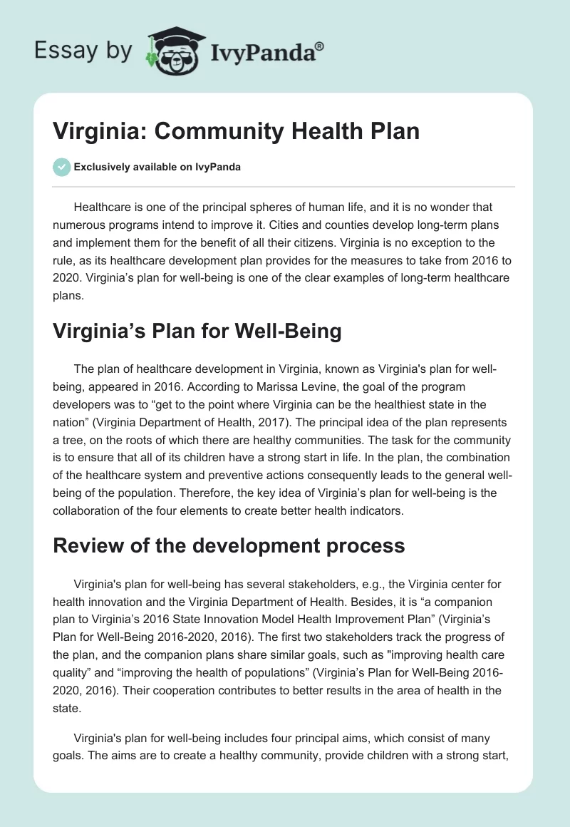 Virginia: Community Health Plan. Page 1