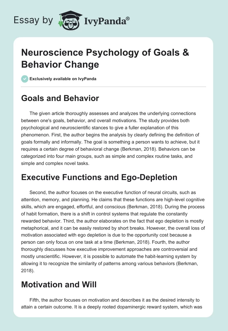 Neuroscience Psychology of Goals & Behavior Change. Page 1