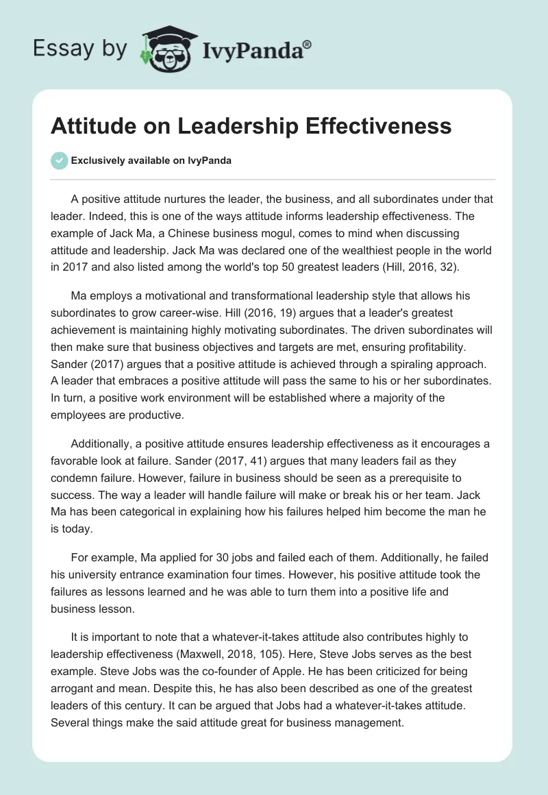 Attitude on Leadership Effectiveness. Page 1