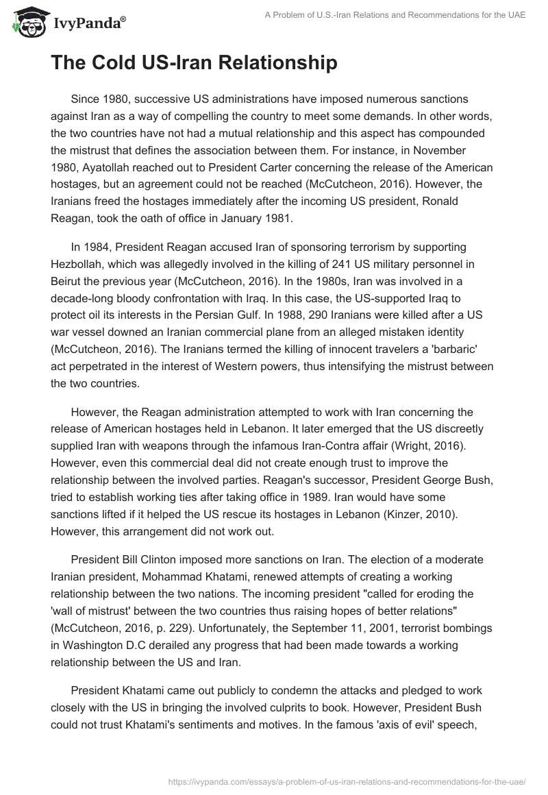 A Problem of U.S.-Iran Relations and Recommendations for the UAE. Page 2