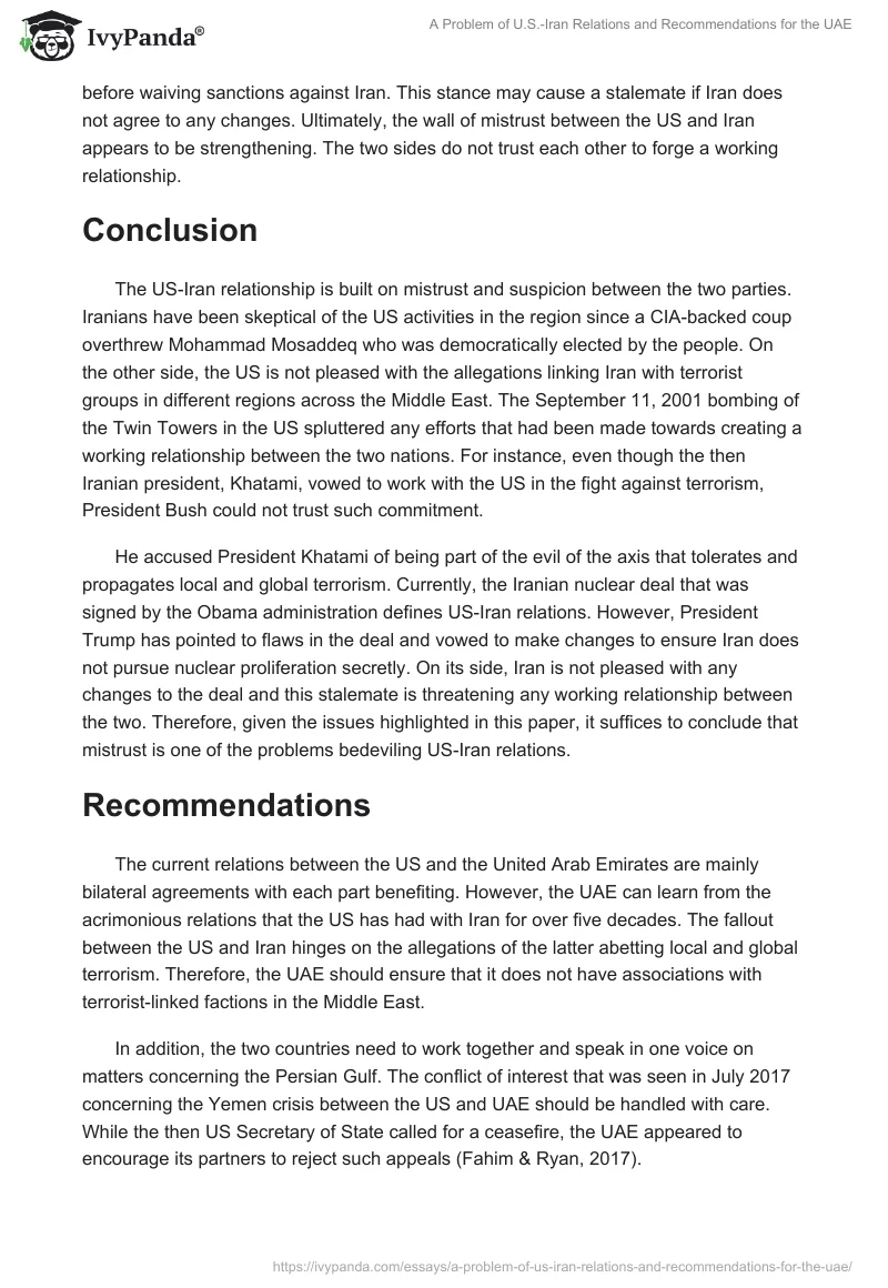 A Problem of U.S.-Iran Relations and Recommendations for the UAE. Page 4
