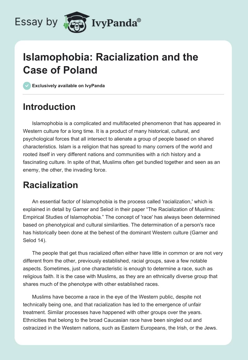 Islamophobia: Racialization and the Case of Poland. Page 1