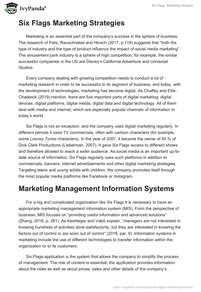 Six Flags: Marketing Analysis. Page 2