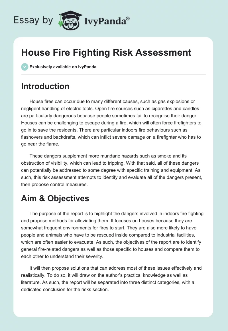 House Fire Fighting Risk Assessment. Page 1