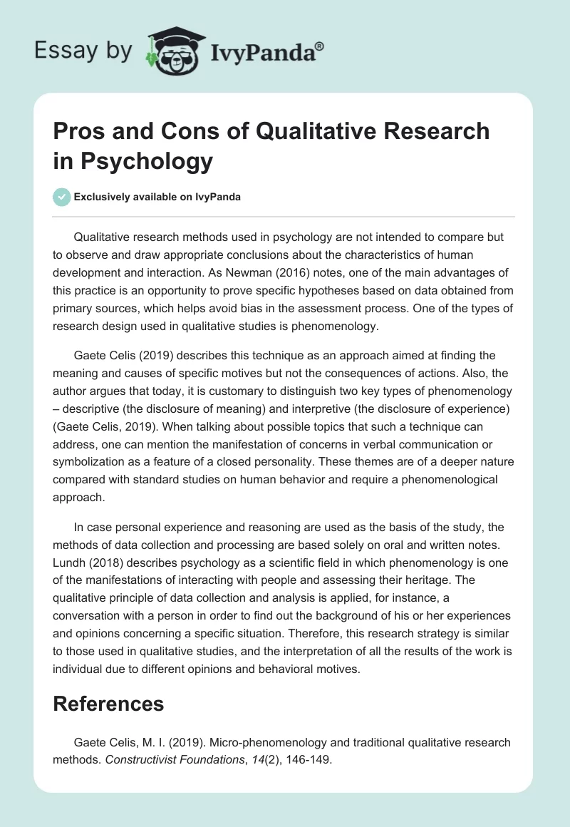 Pros and Cons of Qualitative Research in Psychology. Page 1