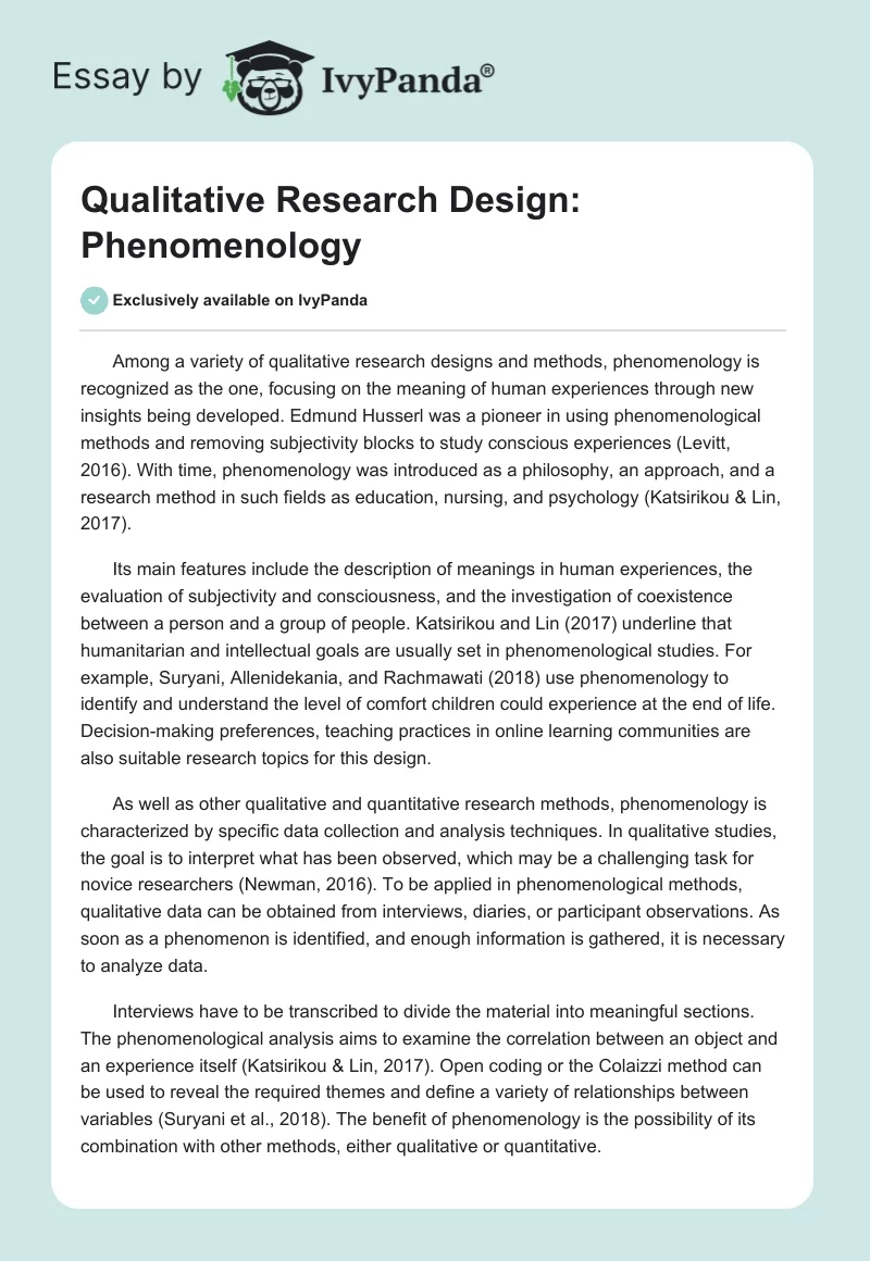 Qualitative Research Design: Phenomenology. Page 1