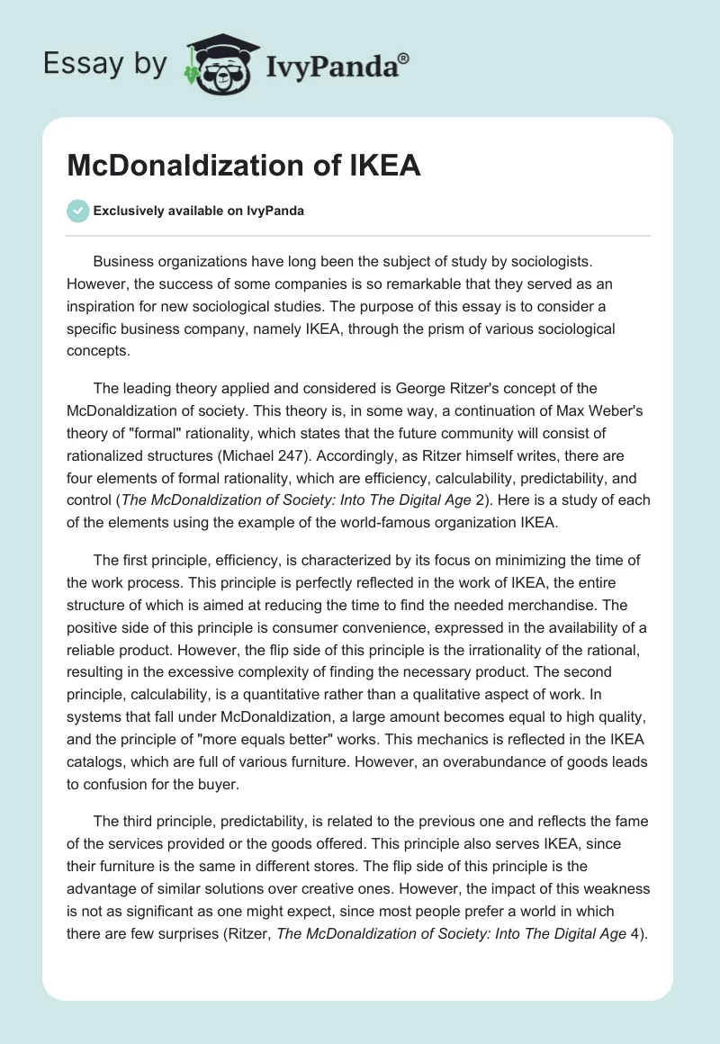 McDonaldization of IKEA. Page 1