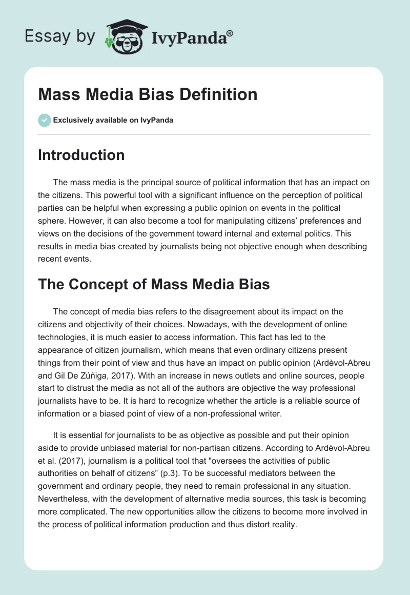 Mass Media Bias Definition. Page 1