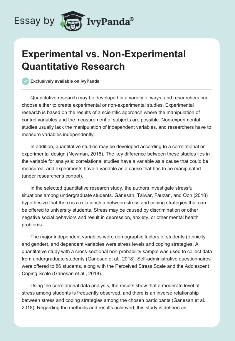 Experimental vs. Non-Experimental Quantitative Research. Page 1