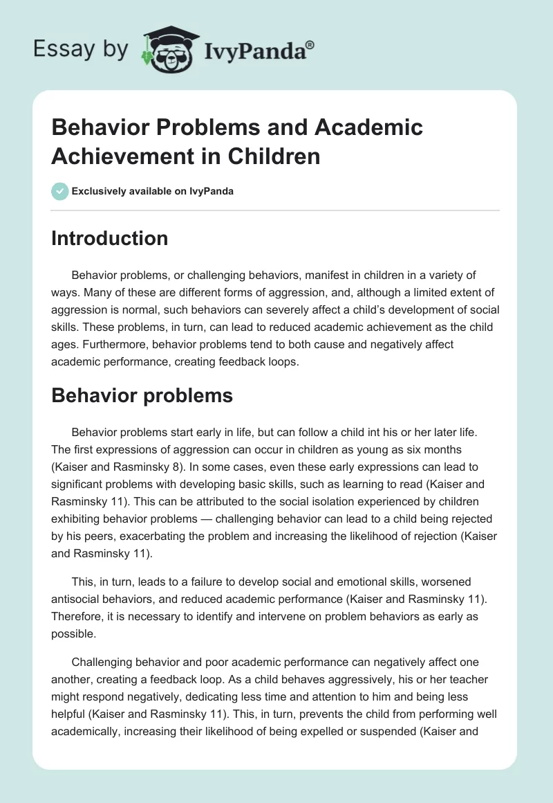 Behavior Problems and Academic Achievement in Children. Page 1