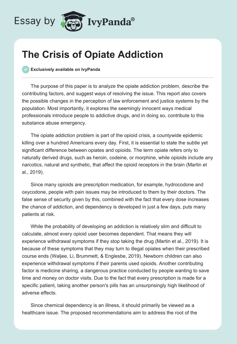 The Crisis of Opiate Addiction. Page 1