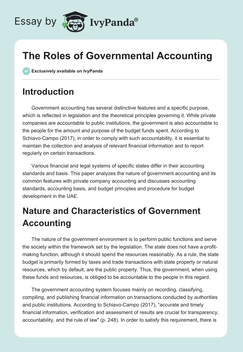 The Roles of Governmental Accounting. Page 1