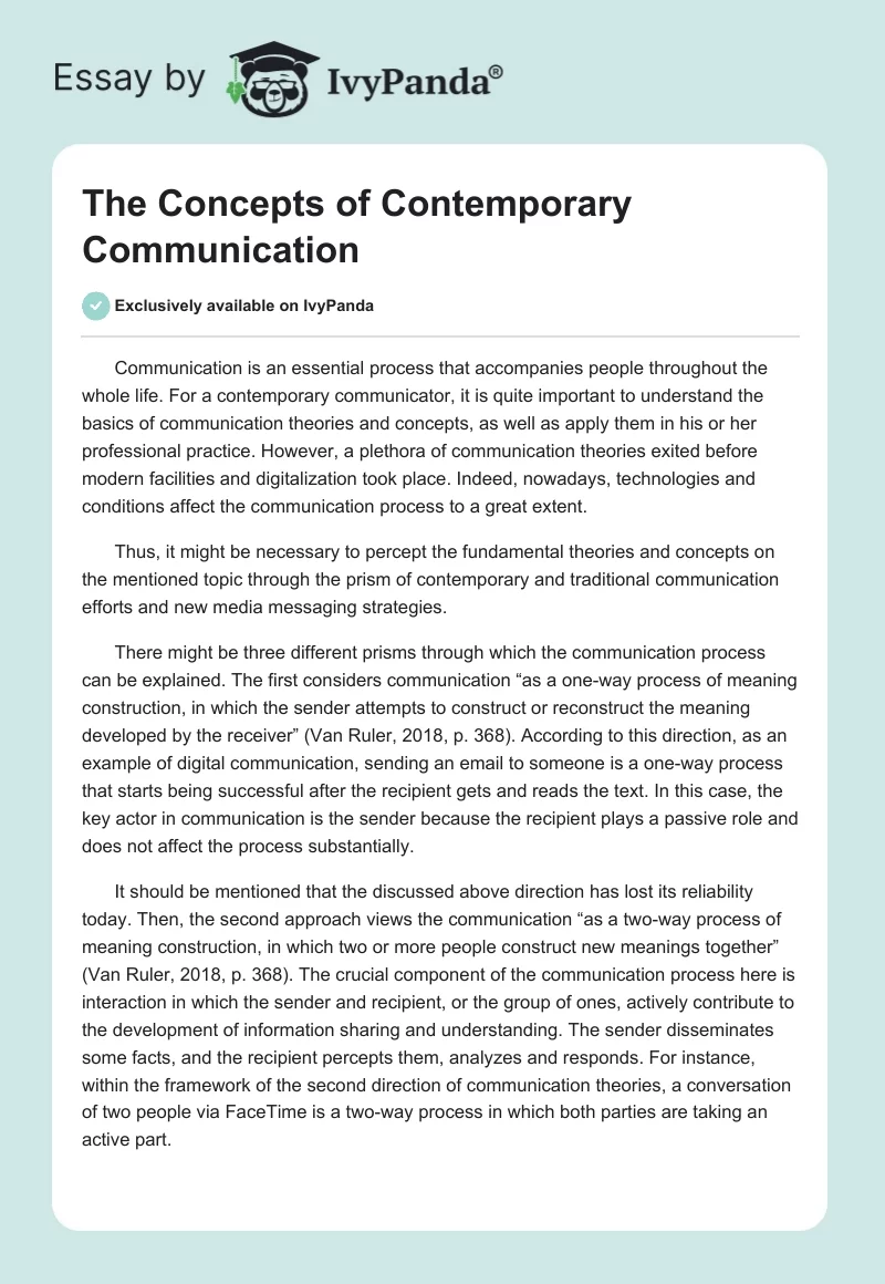 The Concepts of Contemporary Communication. Page 1
