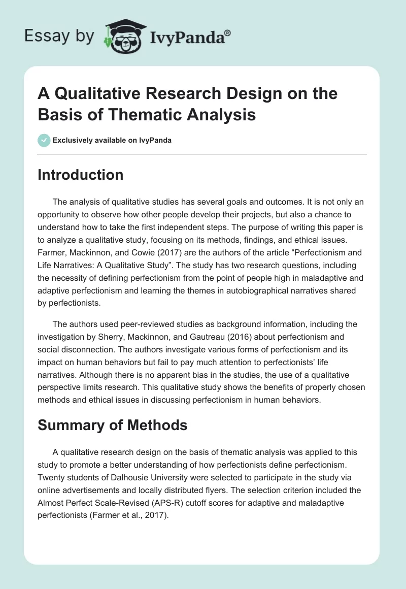 A Qualitative Research Design on the Basis of Thematic Analysis. Page 1