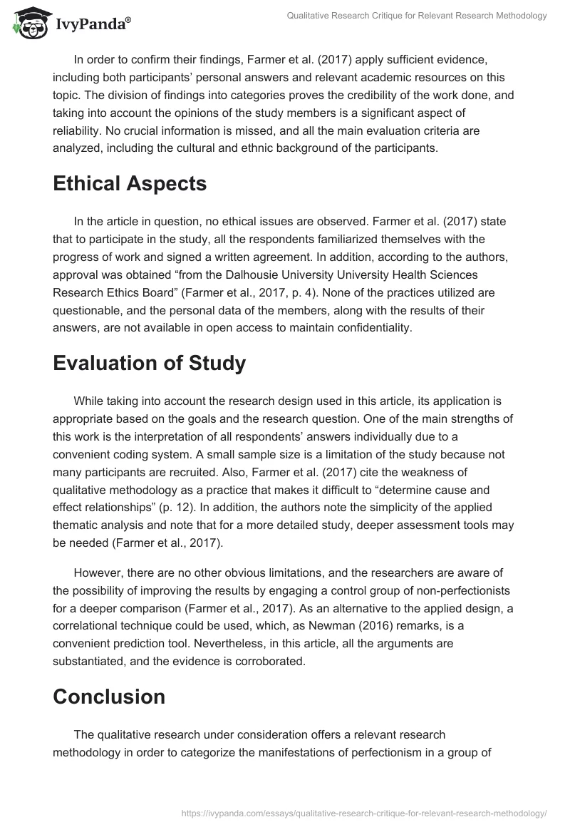 Qualitative Research Critique for Relevant Research Methodology. Page 3