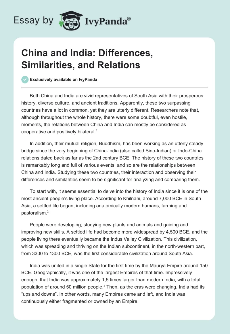 China and India: Differences, Similarities, and Relations. Page 1