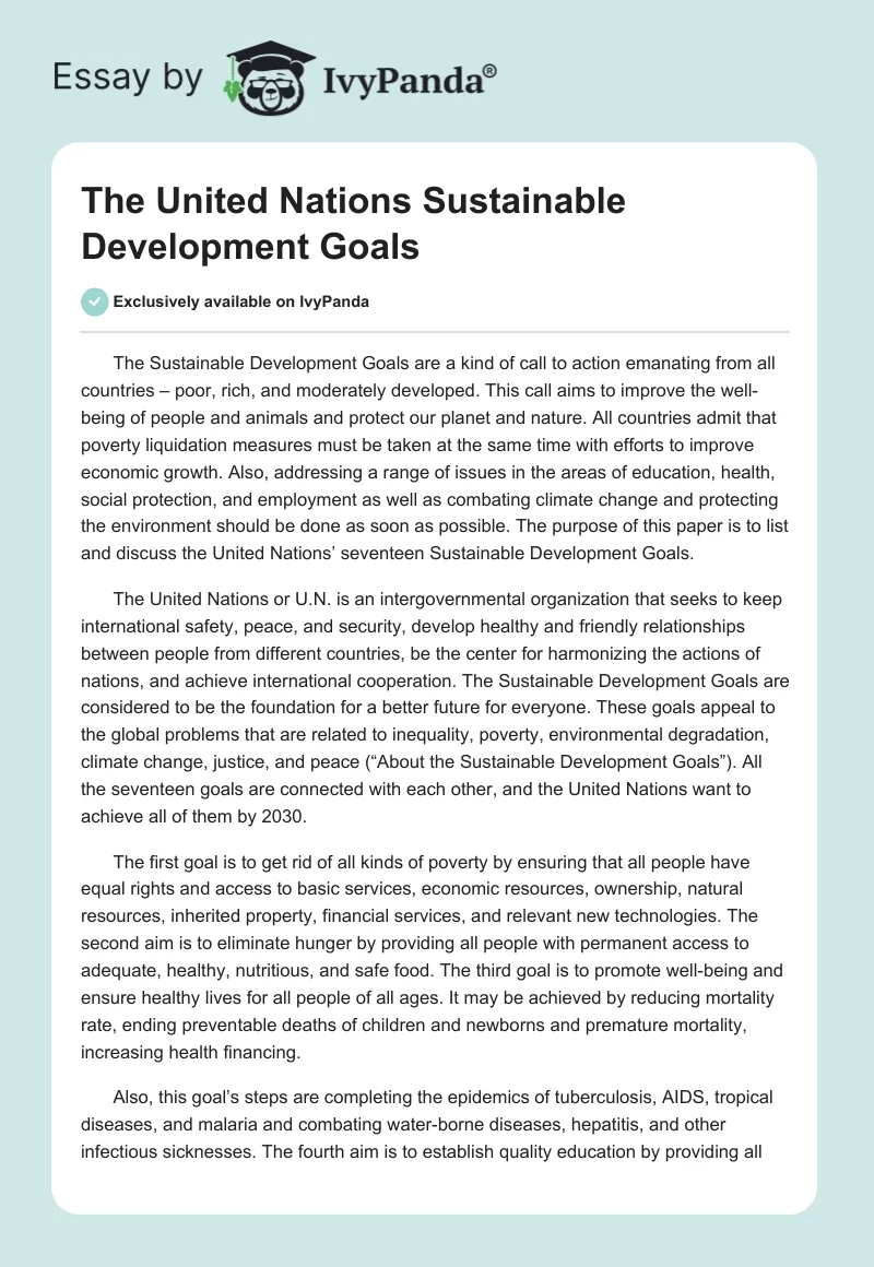 The United Nations Sustainable Development Goals. Page 1