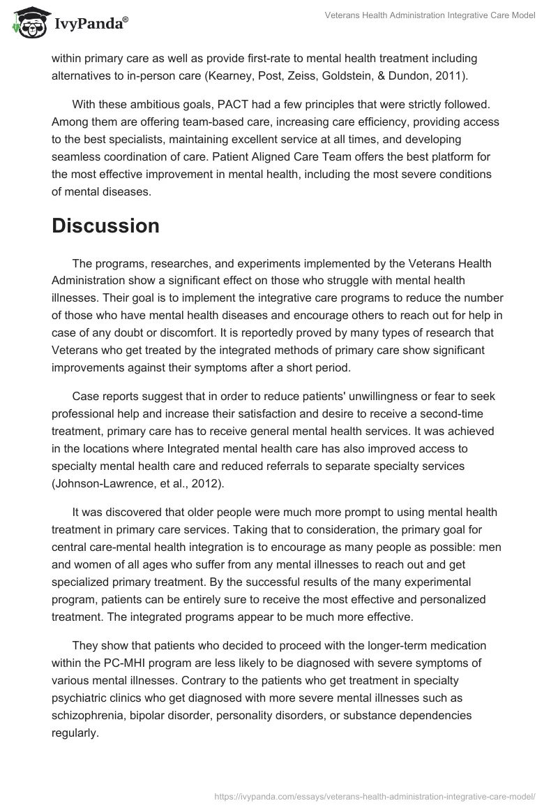 Veterans Health Administration Integrative Care Model. Page 4