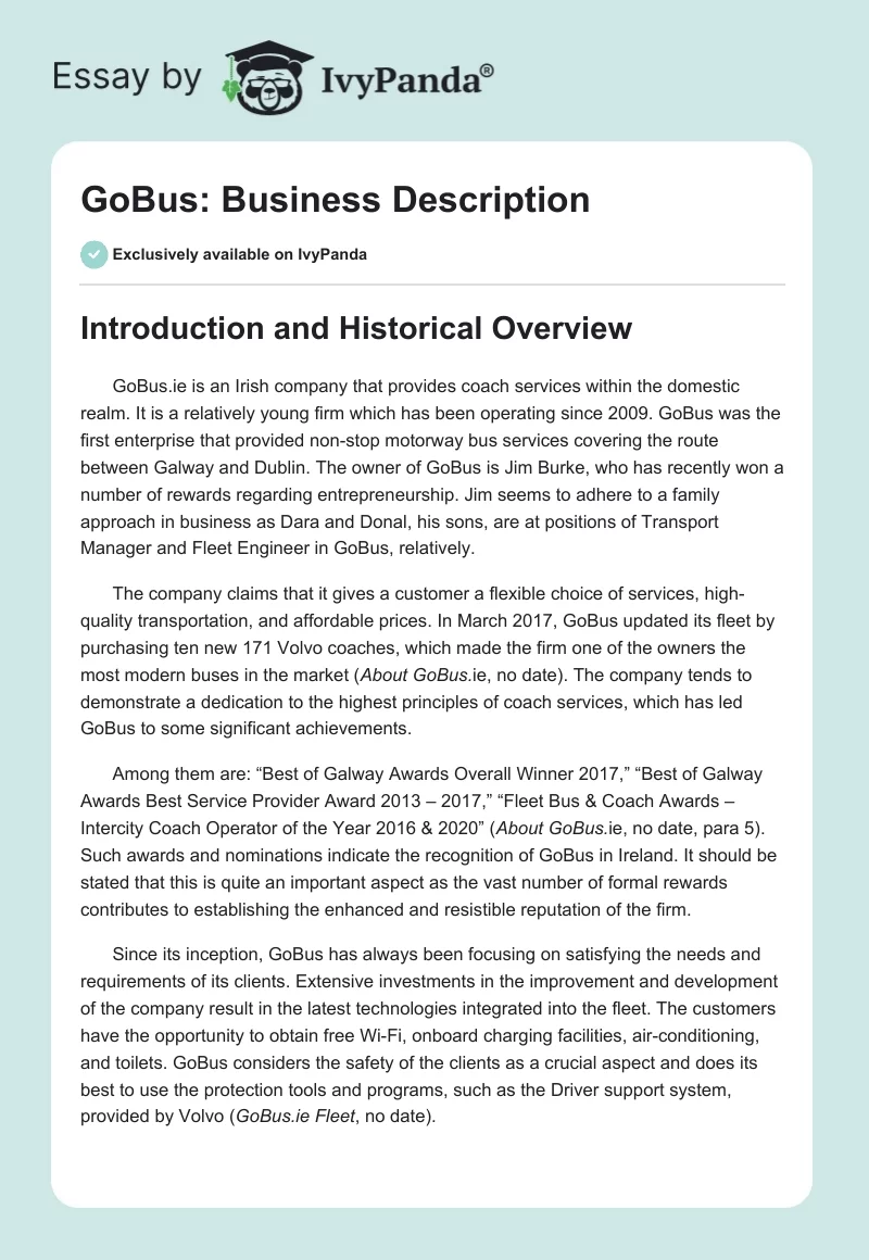 GoBus: Business Description. Page 1