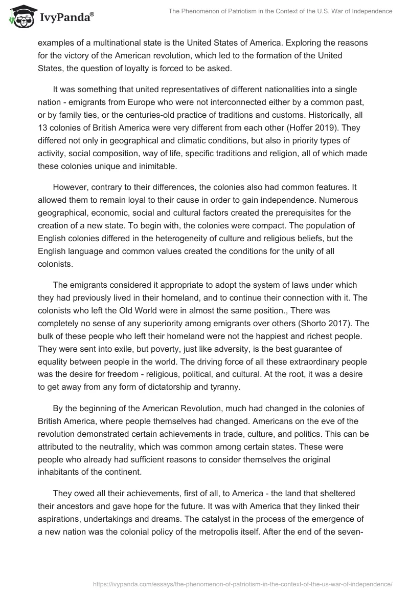 The Phenomenon of Patriotism in the Context of the U.S. War of Independence. Page 2