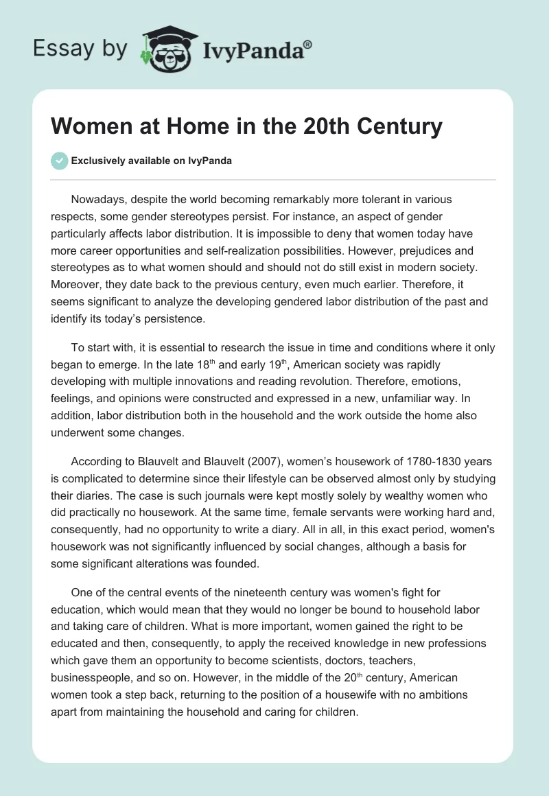 Women at Home in the 20th Century. Page 1