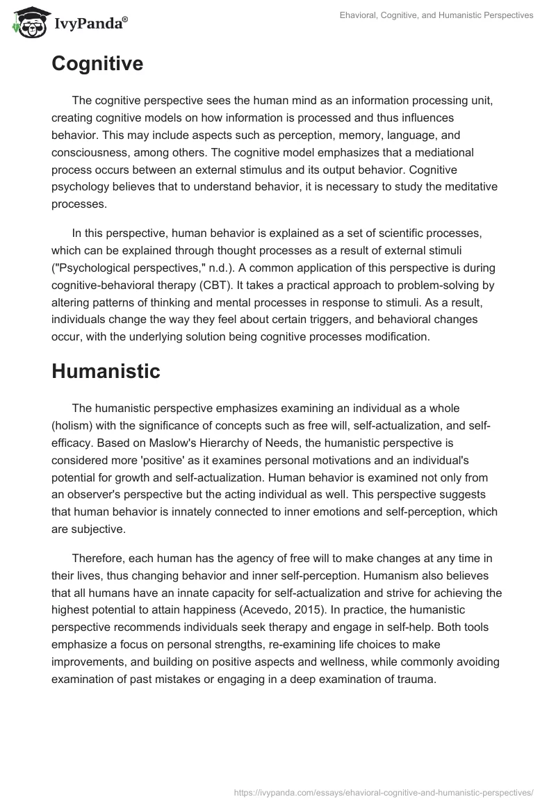 Ehavioral, Cognitive, and Humanistic Perspectives. Page 2