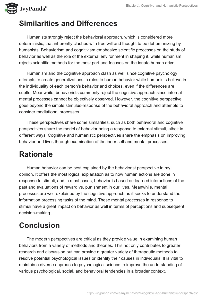 Ehavioral, Cognitive, and Humanistic Perspectives. Page 3