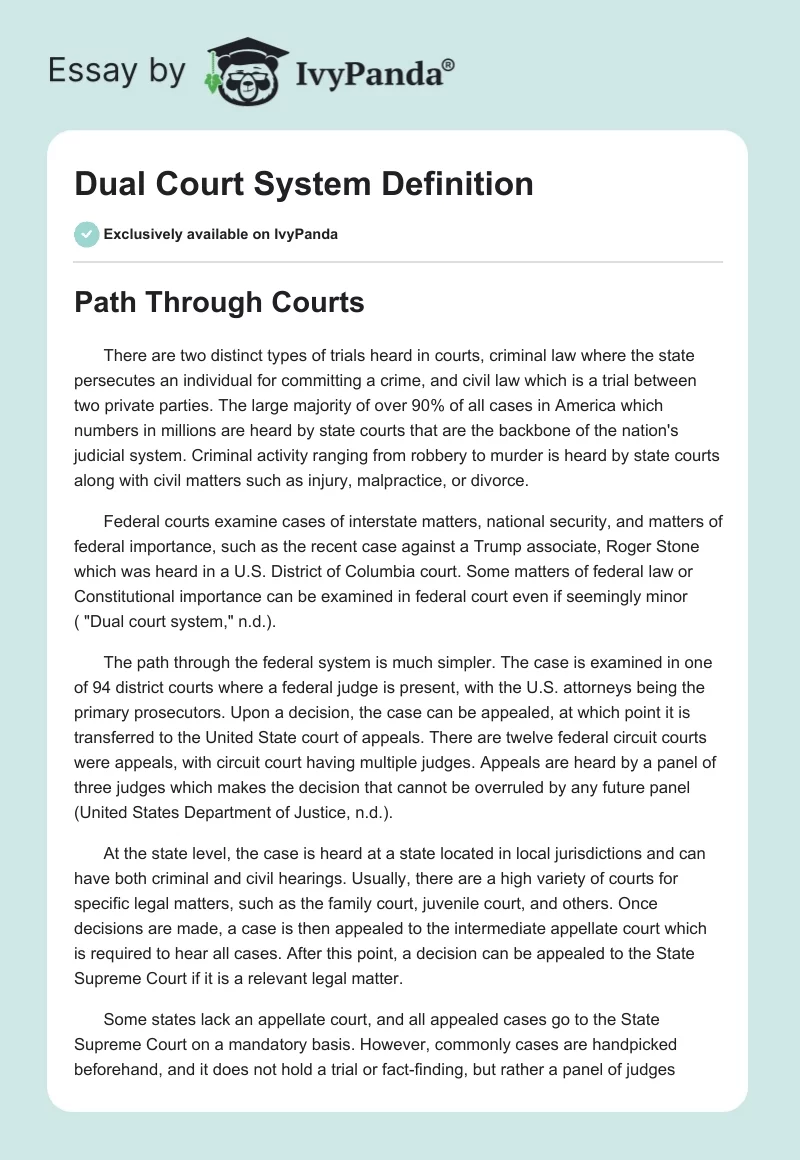 Dual Court System Definition. Page 1