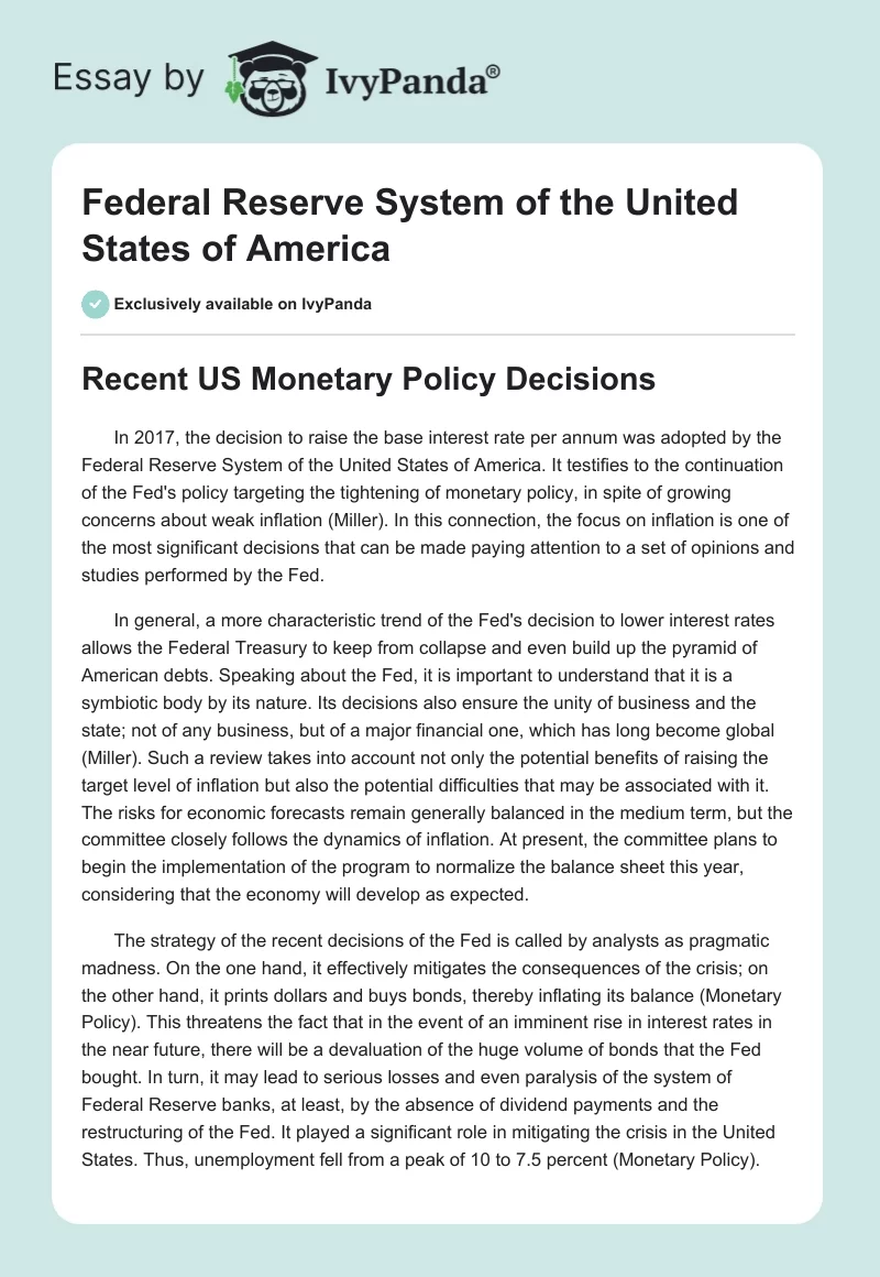 Federal Reserve System of the United States of America. Page 1