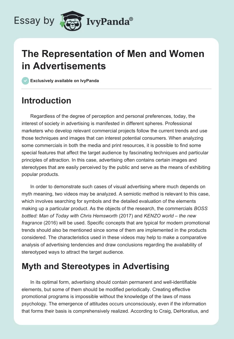 The Representation of Men and Women in Advertisements. Page 1