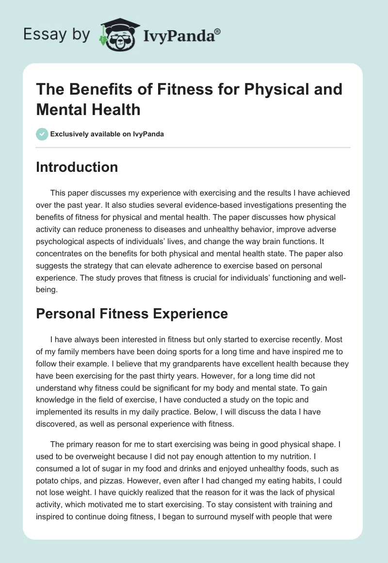 The Benefits of Fitness for Physical and Mental Health. Page 1