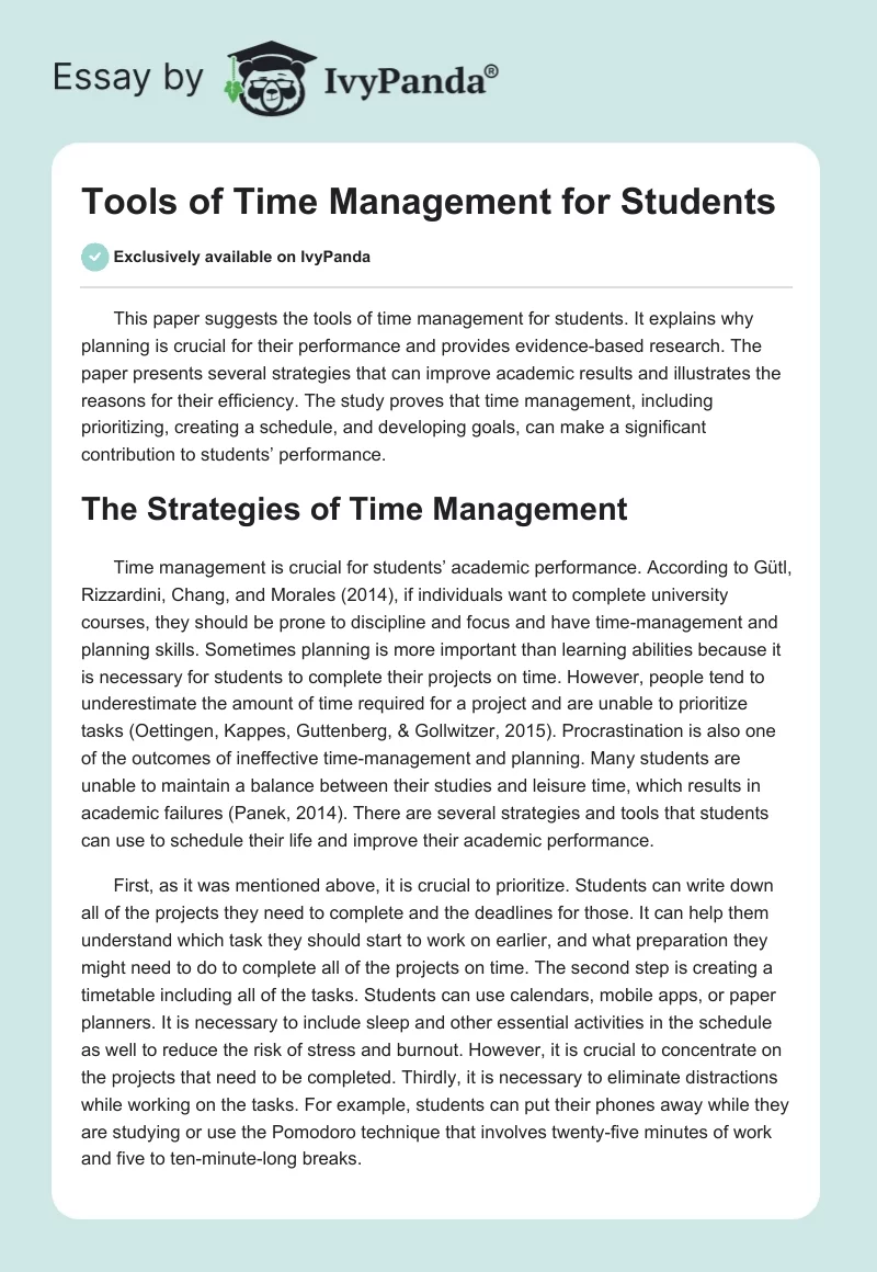 Tools of Time Management for Students. Page 1