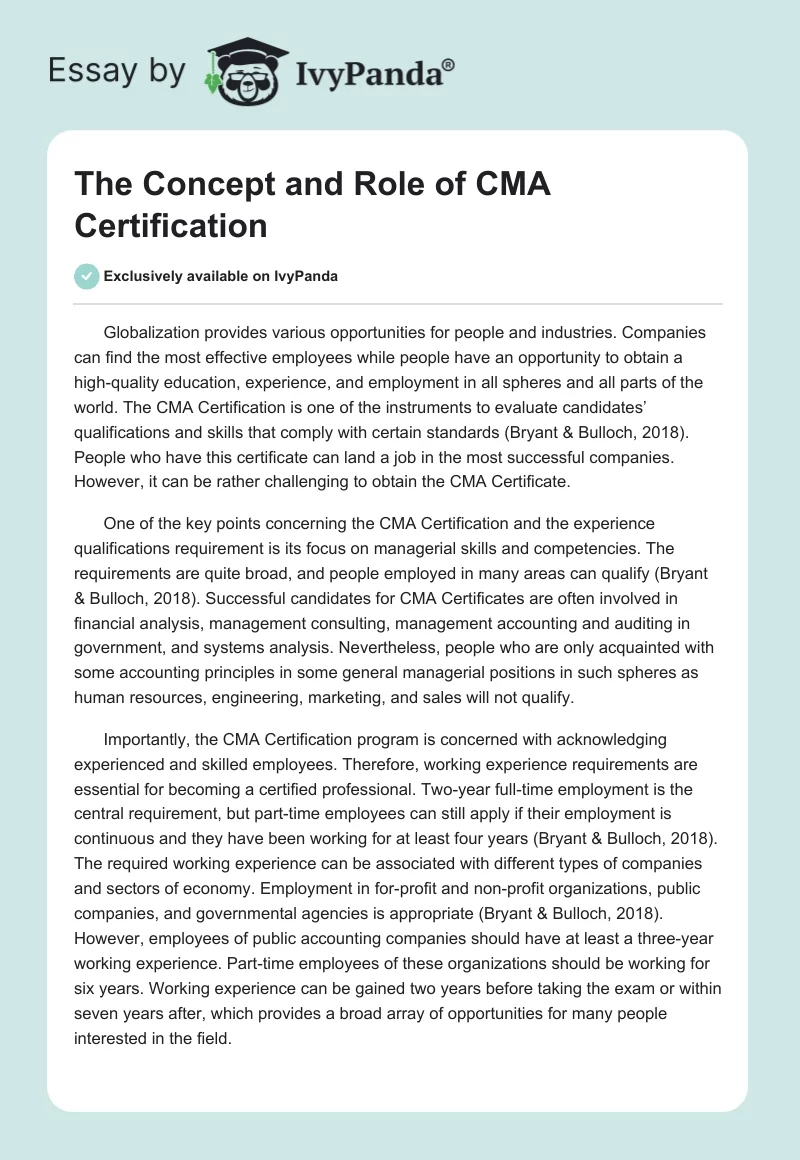 The Concept and Role of CMA Certification. Page 1