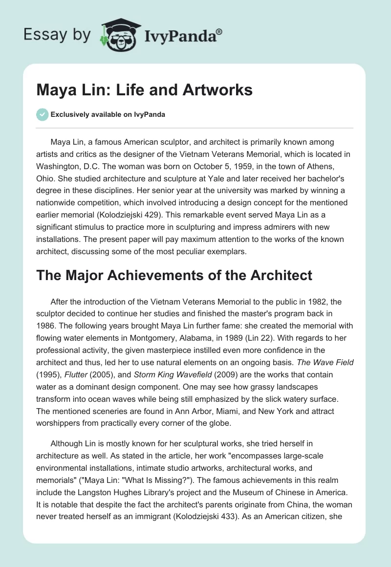 Maya Lin: Life and Artworks. Page 1