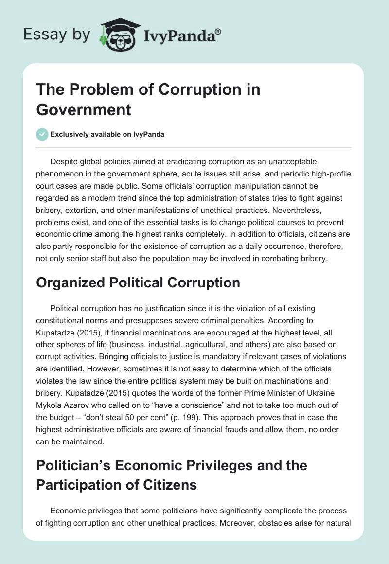 The Problem of Corruption in Government. Page 1