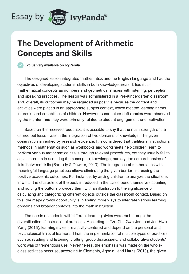 The Development of Arithmetic Concepts and Skills. Page 1