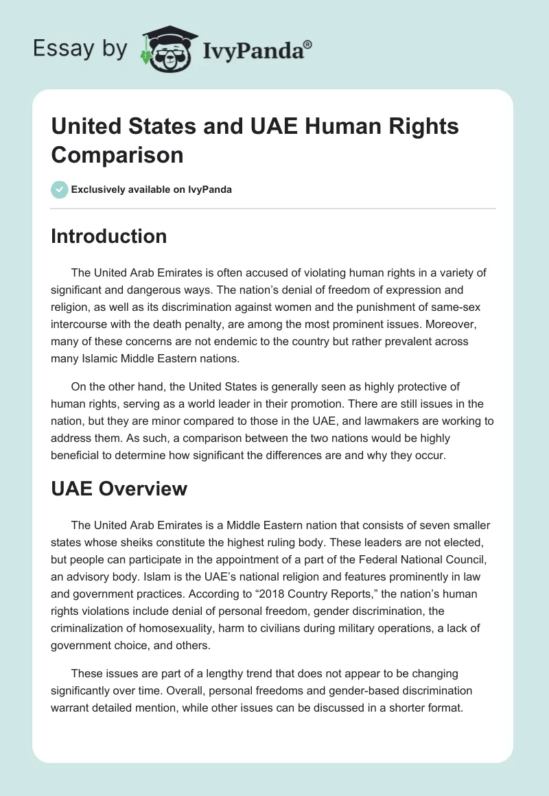 United States and UAE Human Rights Comparison. Page 1